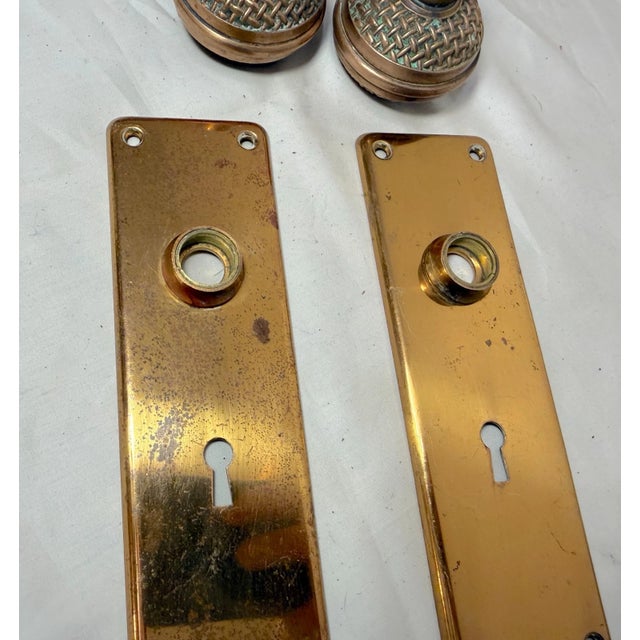 Pair of Antique Gilt Bronze Brass Music Microphone Shaped Door Handles Hardware For Sale - Image 11 of 12