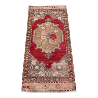 1960s Boho Style Handmade Red Oushak Handmade Doormat Rug For Sale