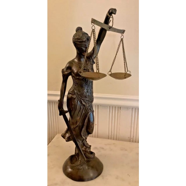Bronze Lady Justice Statue with Blindfold and Scales, Heavy, 15.25" Tall Perfect for law office / desk.