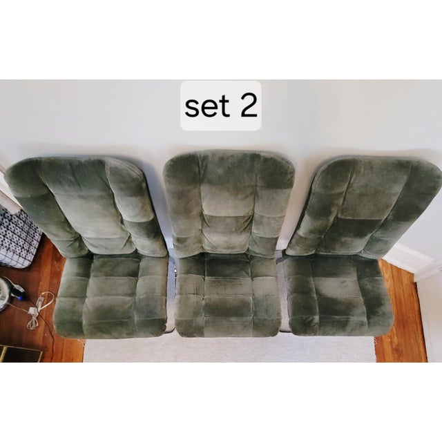 Forest Green 1970s Suede and Chrome Cantilever Dining Chairs in Moss Green Attributed to Roche Bobois-Set of 6 For Sale - Image 8 of 17