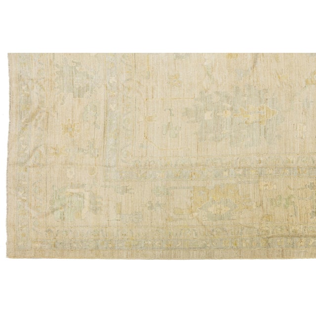 Contemporary Neutral Oushak Style Hand-Knotted Wool Rug in Beige, Sage & Gold For Sale - Image 9 of 12