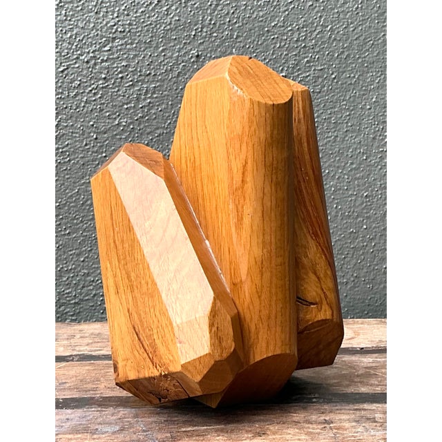 Camel Vintage MCM Faceted Wood Sculpture For Sale - Image 8 of 12