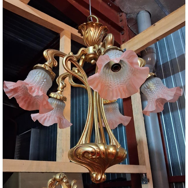 Art Nouveau Nancy School Bronze Chandelier with Five Lights, 1900s For Sale - Image 4 of 8