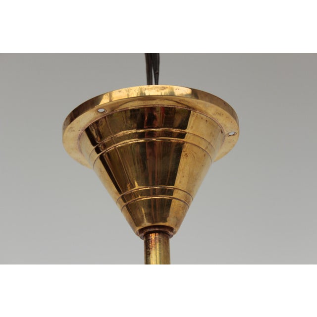 Metal Minimalist Modern Viennese Pendant Lamp in Glass and Brass, 1920s For Sale - Image 7 of 18