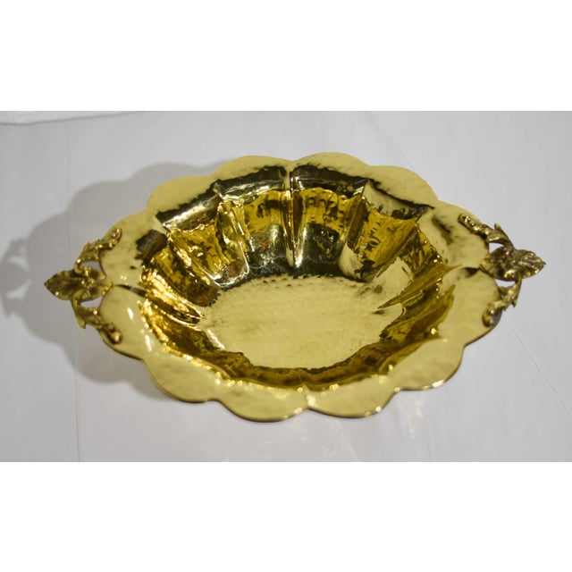 Mid Century Hammered Brass Scalloped Brass Footed Bowl Cachepot For Sale - Image 11 of 13