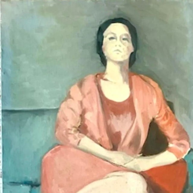 1960s Vintage Italian Signed Modernist Woman Portrait Oil Painting For Sale - Image 5 of 13