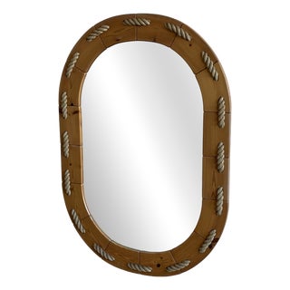 Scandinavian Oval Pine Wall Mirror with Rope Details, 1970s For Sale