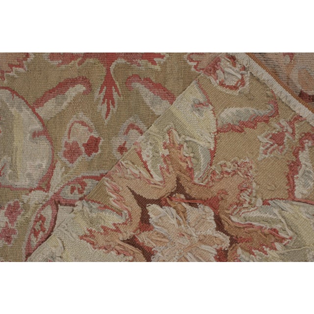 Textile Rug & Kilim’s Aubusson Flat Weave Style Rug, Beige-Brown, Pink Floral Pattern For Sale - Image 7 of 7