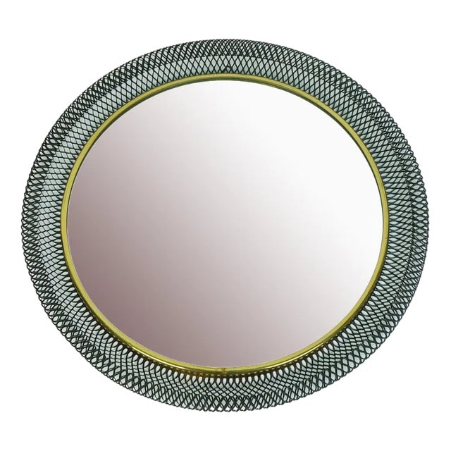 Large Mid-Century Modern Wall Mirror with Filigree Wire Mesh Frame, 1950s For Sale