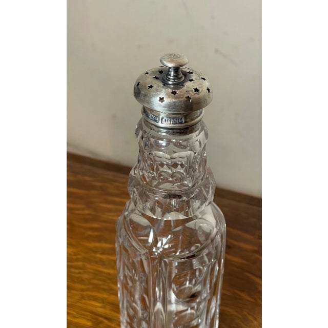 Metal Antique 1800's James Dixon & Sons Sterling Silver Cystal Sugra Dredger Muffineer For Sale - Image 7 of 10