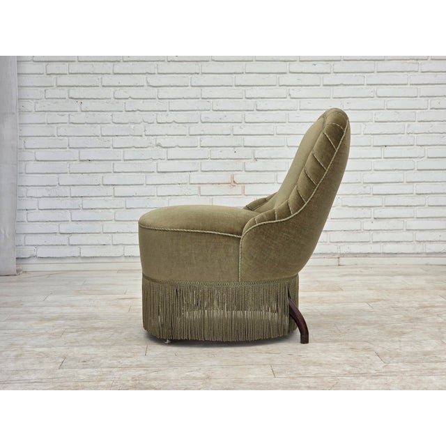 Danish Easy Chair in Green Furniture Velour, 1960s For Sale - Image 11 of 16