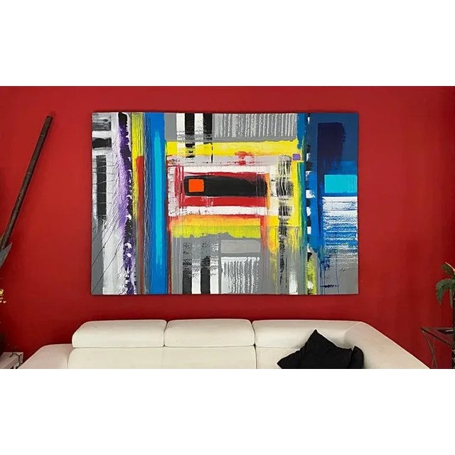 Murf Murphy Large Contemporary abstract painting on canvas Offered for sale is a striking mixed-media painting by Marvin...