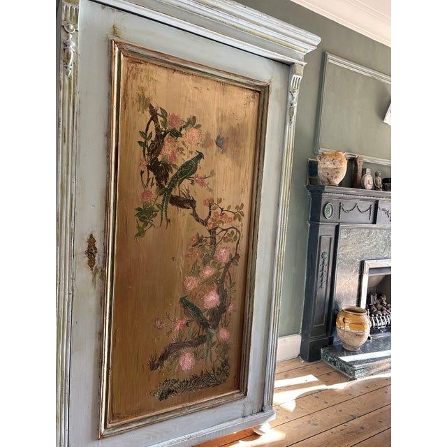 White Vintage Painted Armoire with Chinoiserie Panel, 1920s For Sale - Image 8 of 12