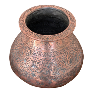 19th Century Hand Etched Middle Eastern Tinned Copper Water Pot