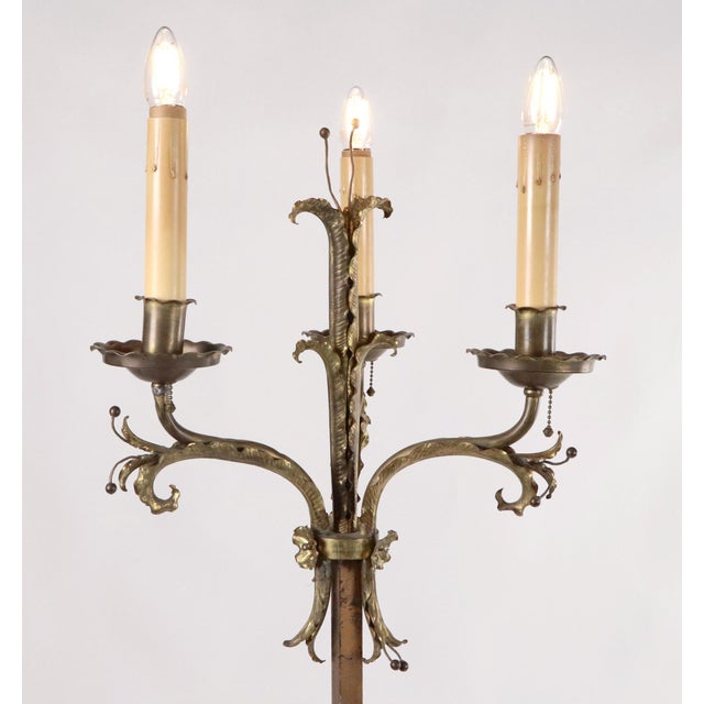 Early 20th Century Victorian Brass Foliate Candelabra Floor Lamp For Sale - Image 4 of 9