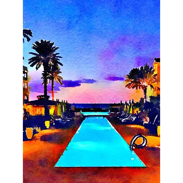 2020s Tropical Island Sunset - Contemporary Swimming Pool Art Digital Watercolor Print by Suzanne MacCrone Rogers For Sale - Image 5 of 6