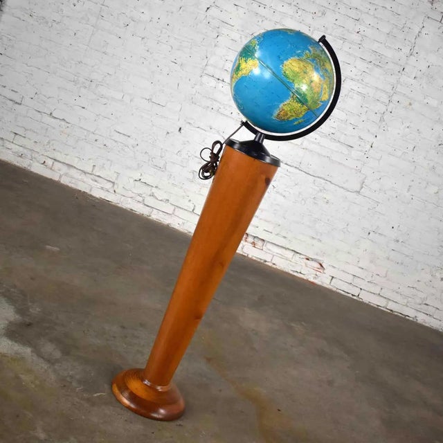 Blue Mid-Century Modern Repogle World Horizon Series Lighted World Globe on Custom Pine Stand For Sale - Image 8 of 13