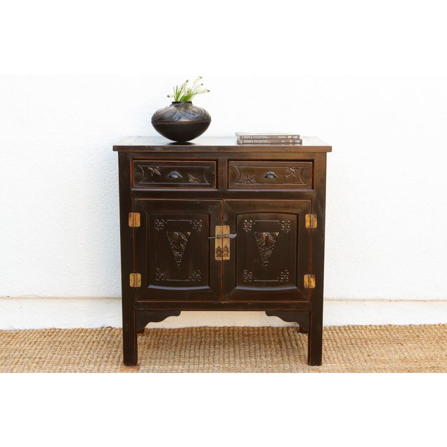Mid-Century Carved Blossom Black Asian Cabinet For Sale - Image 14 of 14