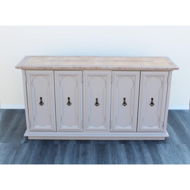 Mid-Century Walnut and burlwood Console Cabinet This is a solid built walnut console cabinet that it has been...