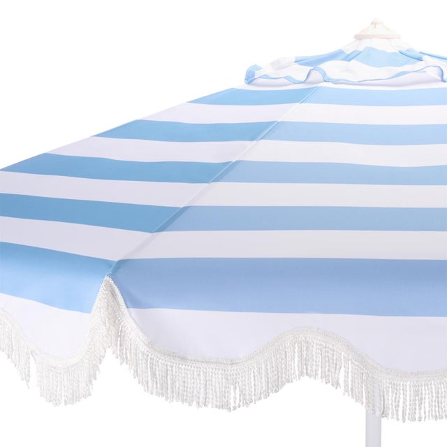 Spritely Home Lucerna 9 Ft Crank Umbrella, Baby Blue Stripe/White Pole For Sale - Image 4 of 9