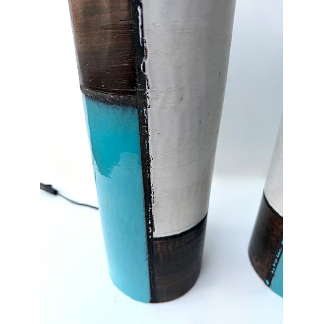 Mid-Century Pair of Ceramic Lamps Mondrian by Bitossi. Italy, 1990s For Sale - Image 10 of 13