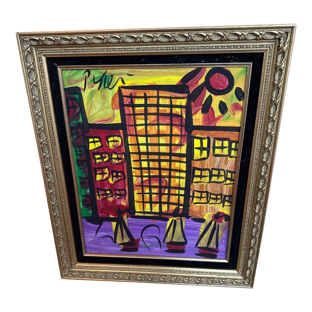 1970s Original Peter Keil Nyc Buildings Abstract Painting For Sale