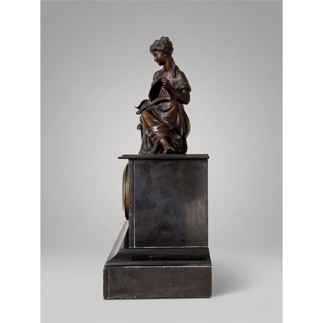 Napoleon III Euterpe Mantel Clock in Patinated Spelter by Japy Frères, 19th Century For Sale - Image 3 of 18