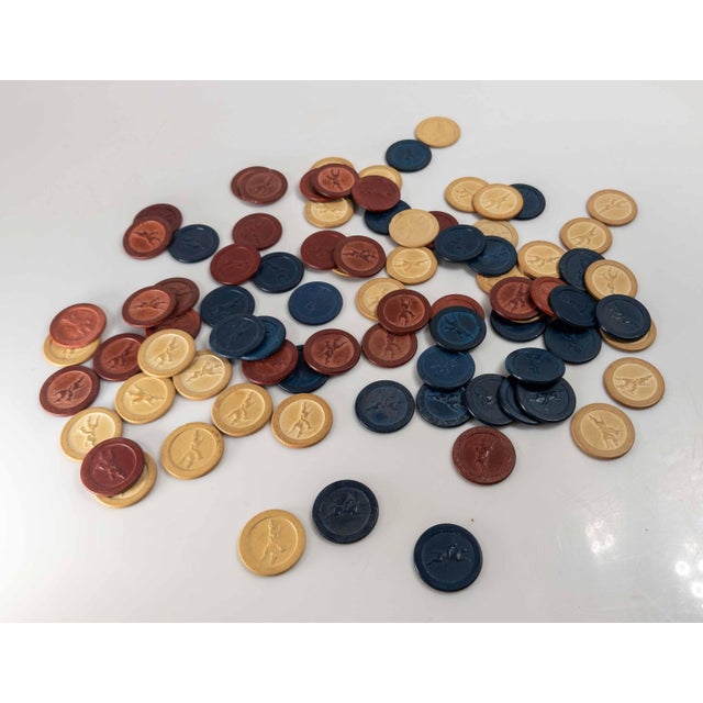 We are selling this group of embossed clay poker chips with jockey on a horse. These 20th century chips come in three...