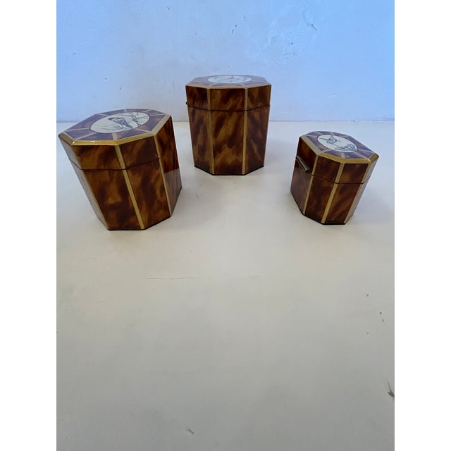 Artist Hand Painted Faux Tortoise & Pen & Ink Decorative Boxes - Set of 3 For Sale - Image 10 of 18