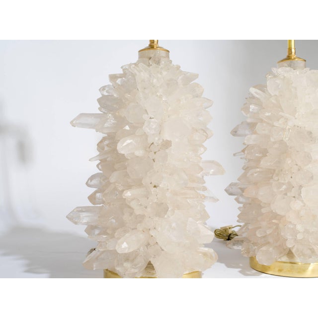 Handcrafted rock crystal cluster quartz lamps with brass hardware. Double pull chain sockets with adjustable height. Made...