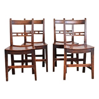Early 18th Century English Set of Four Georgian Period Oak Dining Chairs For Sale