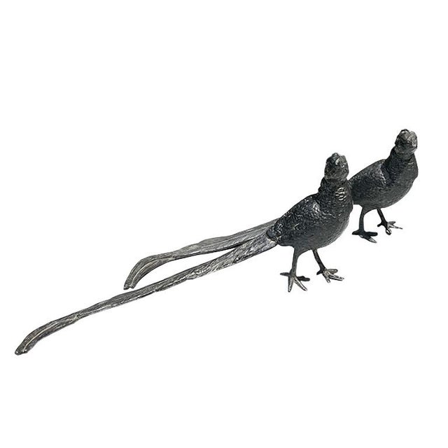 Black Metal Cast Iron Pheasant Bird Figurines - a Pair For Sale - Image 10 of 10
