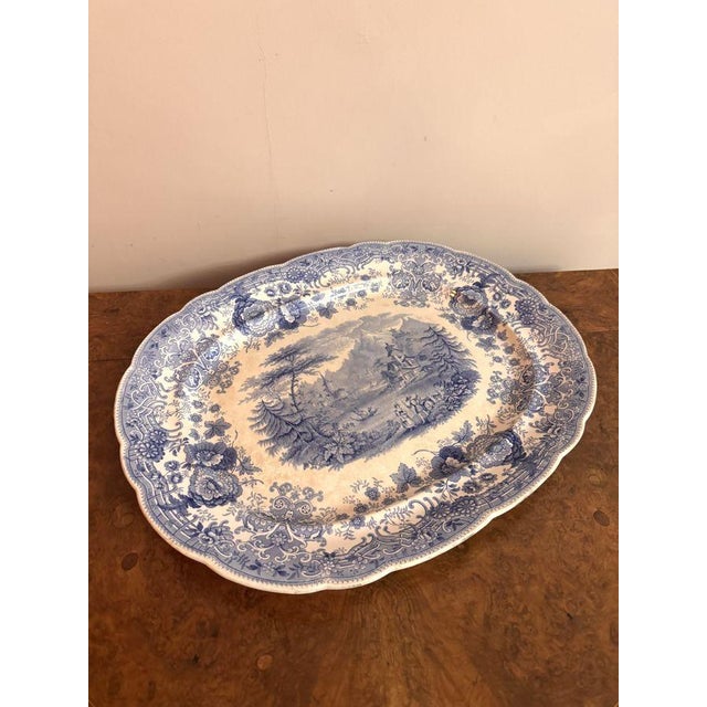 Large Antique Blue and White Meat Platter, 1880 For Sale - Image 4 of 7