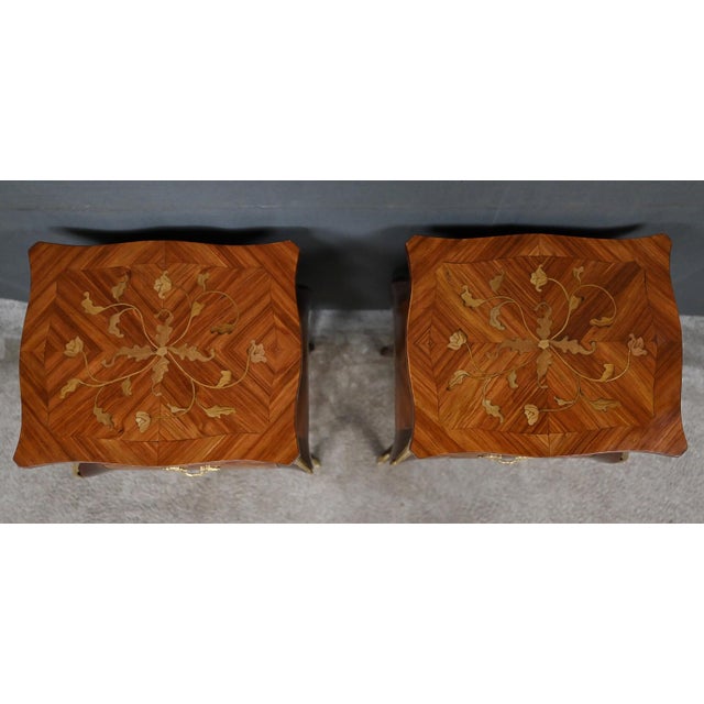 Mid-20th Century Louis XV Marquetry Bedside Tables, Set of 2 For Sale - Image 4 of 18