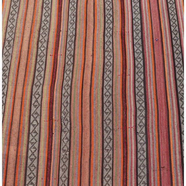 Mid-20th Century Hand-Woven Kilim Runner With Vertical Stripes 4'9 X 17'2 For Sale - Image 10 of 13