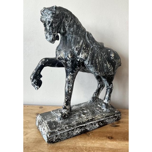 Black Vintage Cast Concrete Tang Horse For Sale - Image 8 of 12