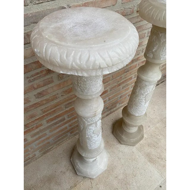 Stone Italian Empire Carved Carrara Marble Pedestal Tables, 1890s, Set of 2 For Sale - Image 7 of 12