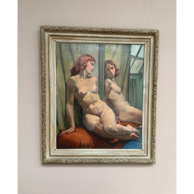 Philippe De Rougemont, Seated Woman at a Mirror, 1950s, Oil on Canvas, Framed For Sale - Image 15 of 18
