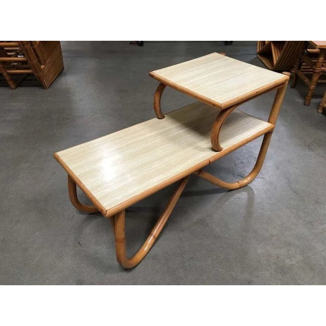 1950s Restored Arch Leg Two-Tier Rattan Side Lamp Table For Sale - Image 10 of 11