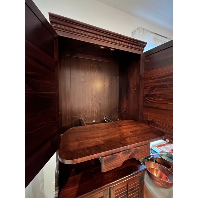 Traditional 1970s Ethan Allen Old Tavern 2-Piece Hutch With Pull-Out Shelf For Sale - Image 3 of 3