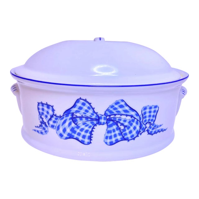 1980s Blue Gingham by Philippe Deshoulieres French Country Casserole Dish For Sale