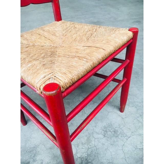 Red Set of Rustic Red High Ladder Back Wood & Rush Chair Set, 1930s For Sale - Image 8 of 18