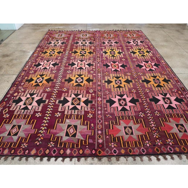 A vintage Turkish Flatweave Kilim Large room size carpet handmade during the 21st century. Measures: 11' 5" x 15' 6"