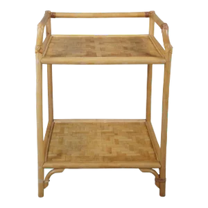 Vintage Bohemian Bamboo & Woven Rattan Etagere Side Table Plant Stand