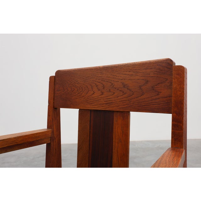 Amsterdamse School Oak and Velvet Side Chair, the Netherlands, 1920s For Sale - Image 6 of 15