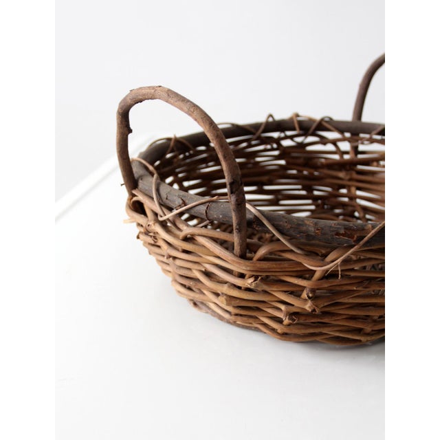 Vintage Handwoven Vine Basket With Handles For Sale - Image 13 of 14