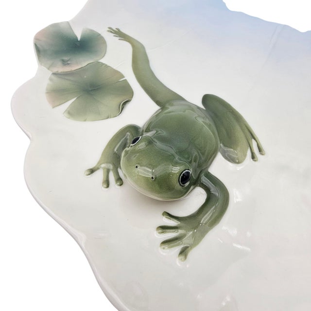 Late 20th Century Late 20th Century Franz Porcelain Amphibia Xpi-690 Sculpted Frog and Lily Pad Platter For Sale - Image 5 of 11