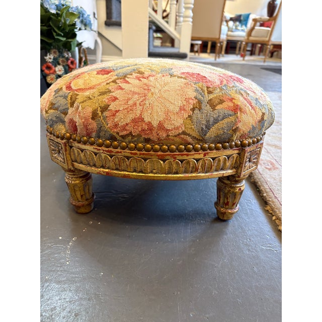 Wood Late 20th Century French Louis XVI Style Tapestry Footstool For Sale - Image 7 of 7