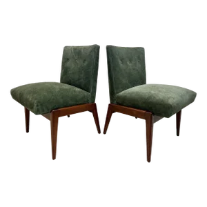 Original Vintage Jens Risom Chairs in Green Suede with Label - A Pair