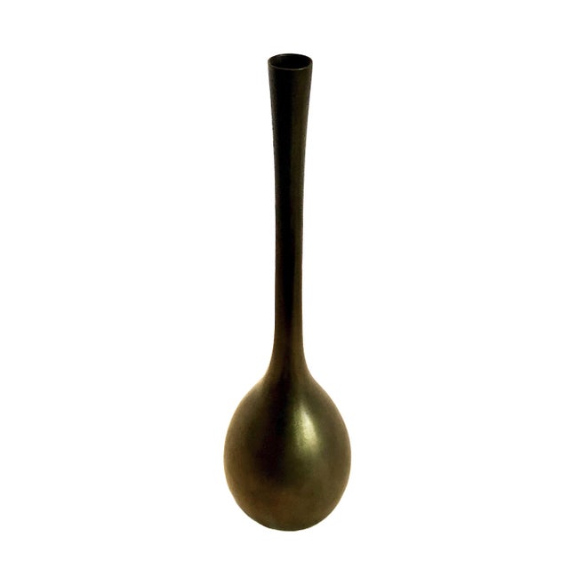 Japanese Antique Japanese Bronze “Crane Neck” Ikebana Vase For Sale - Image 3 of 6